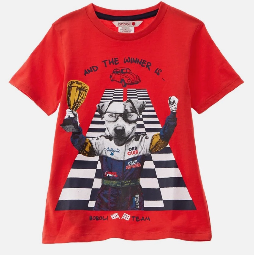 NWT BOBOLI Racing Dog Graphic T-Shirt Sz 6
